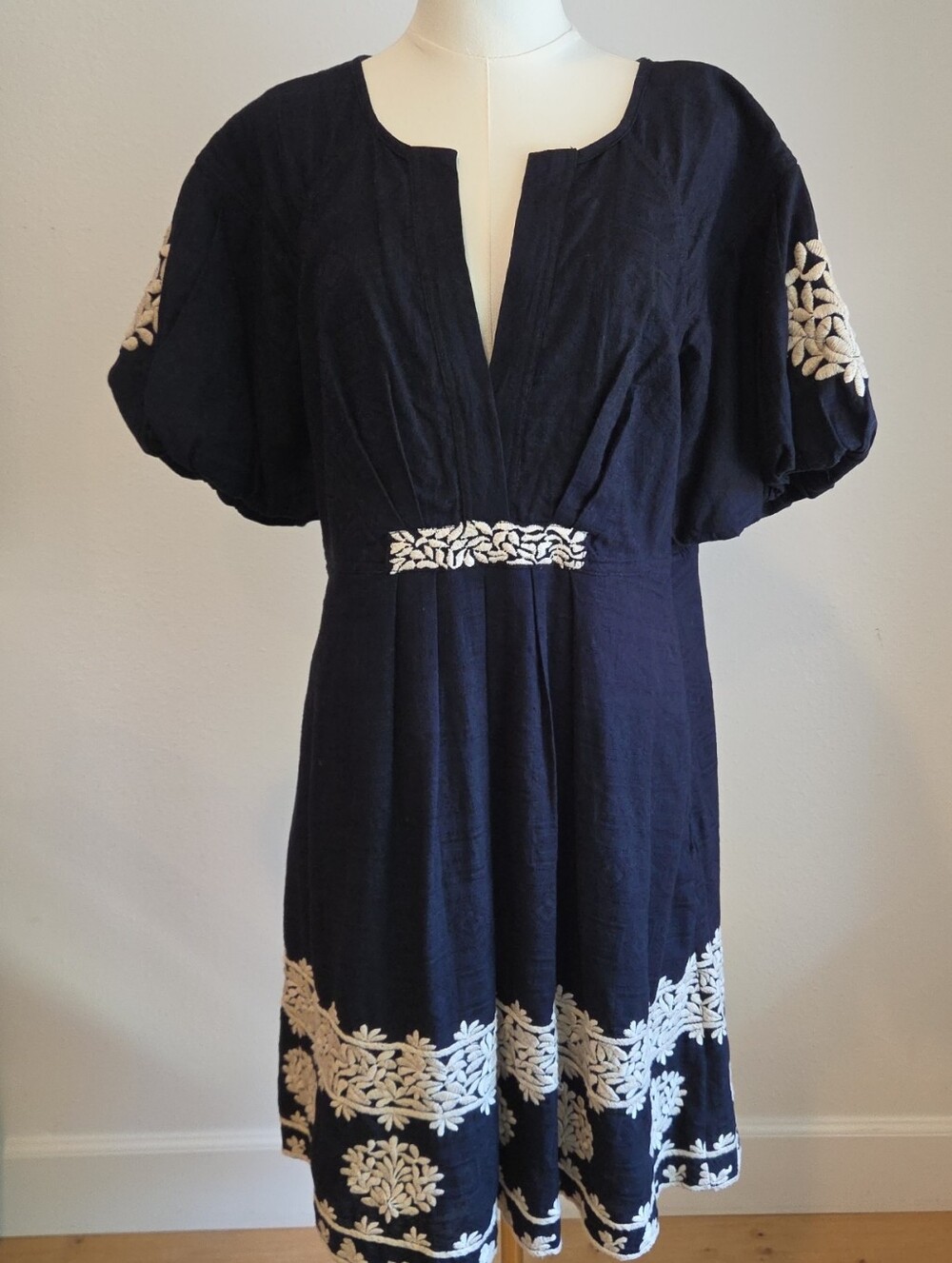 Anthropologie Black Midi Dress with Cream Floral Embroidery - Picture 8 of 15